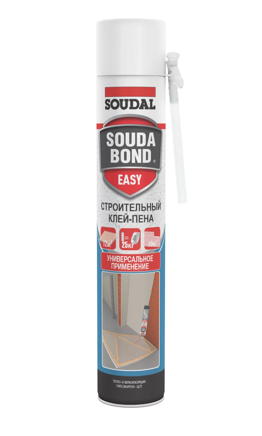Упаковка: Строительный клей-пена Soudabond EASY трубка летняя формула, оранжевый, баллон, 750 мл